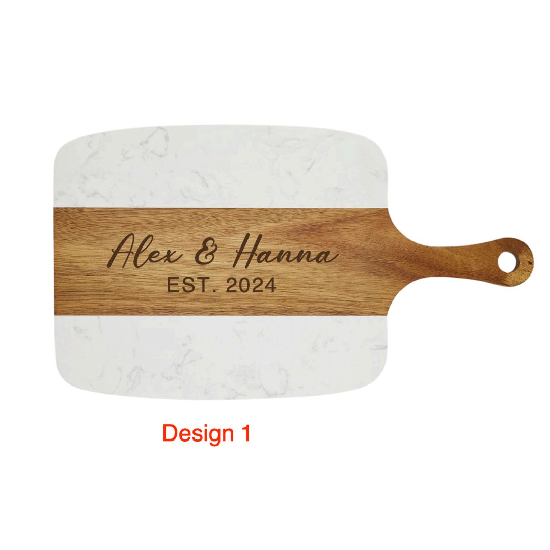 Personalized Marble and Acacia Serving Board
