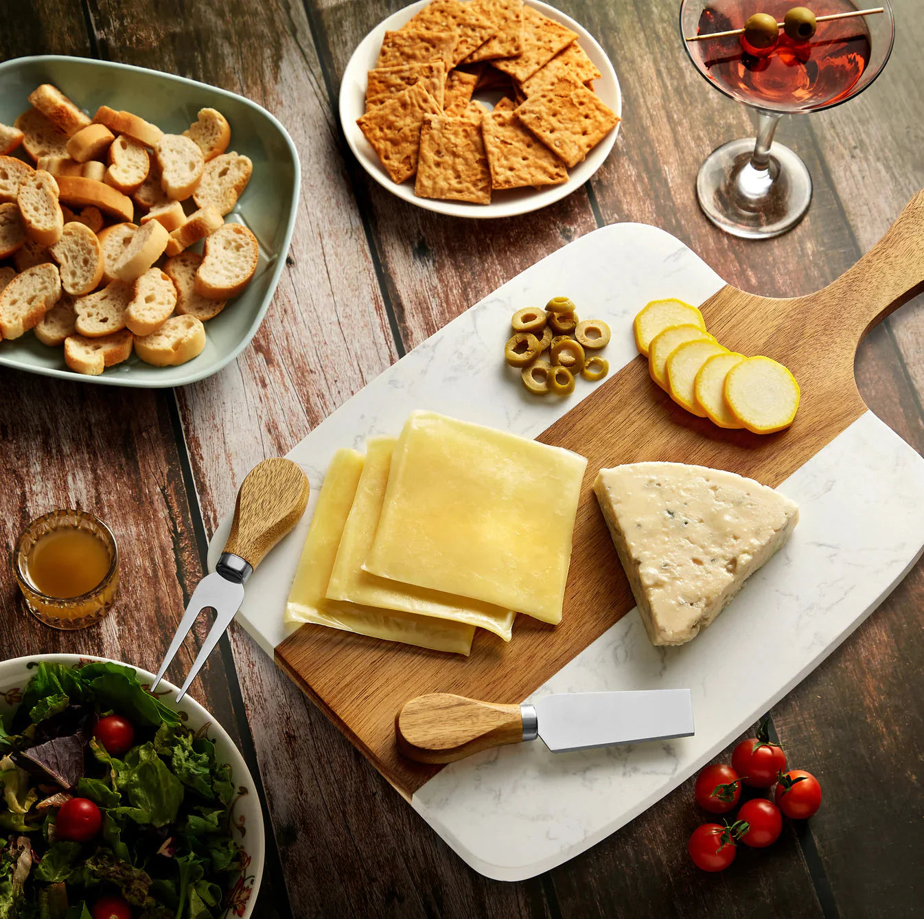 Personalized Marble and Acacia Serving Board