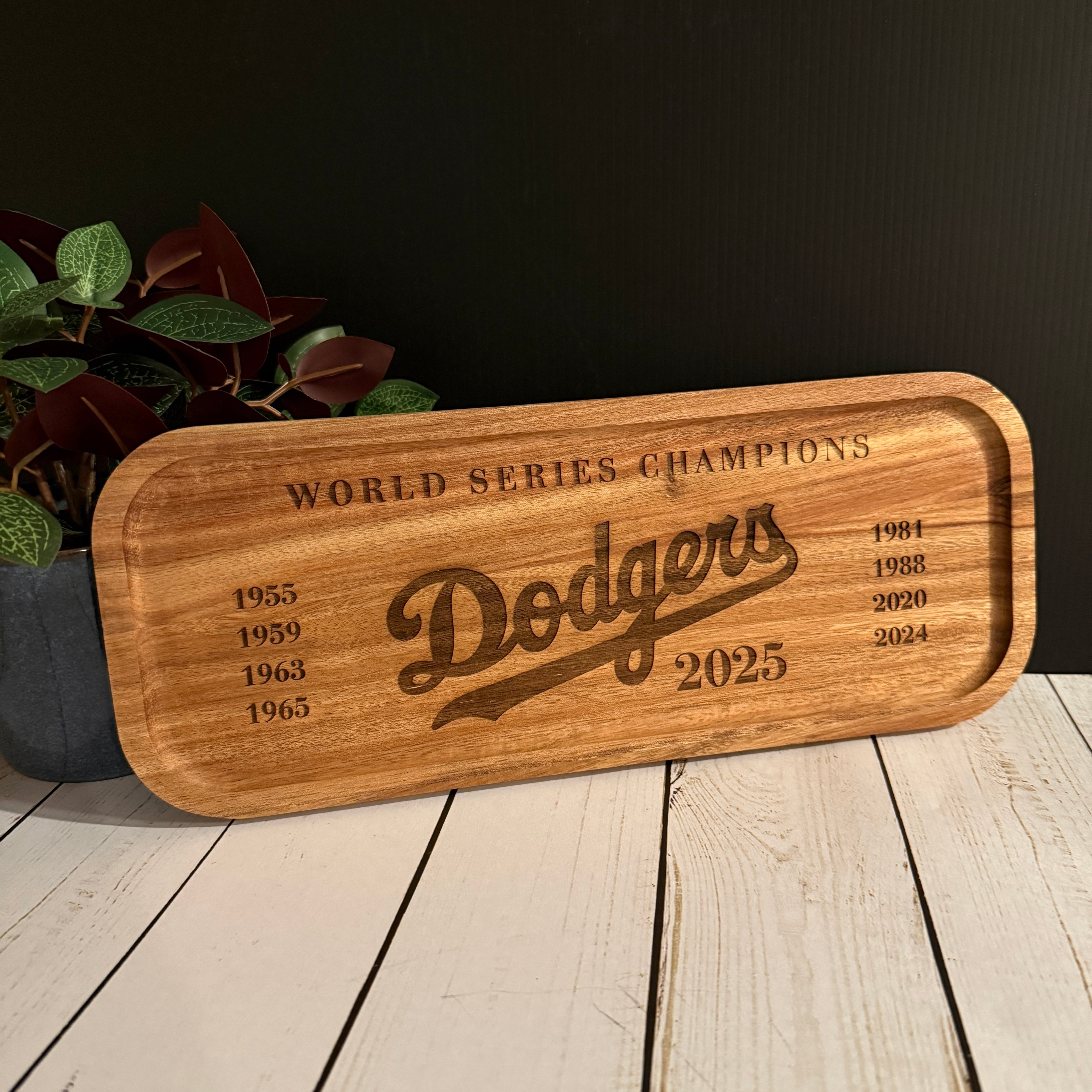Dodgers Championship Acacia Wood Tray