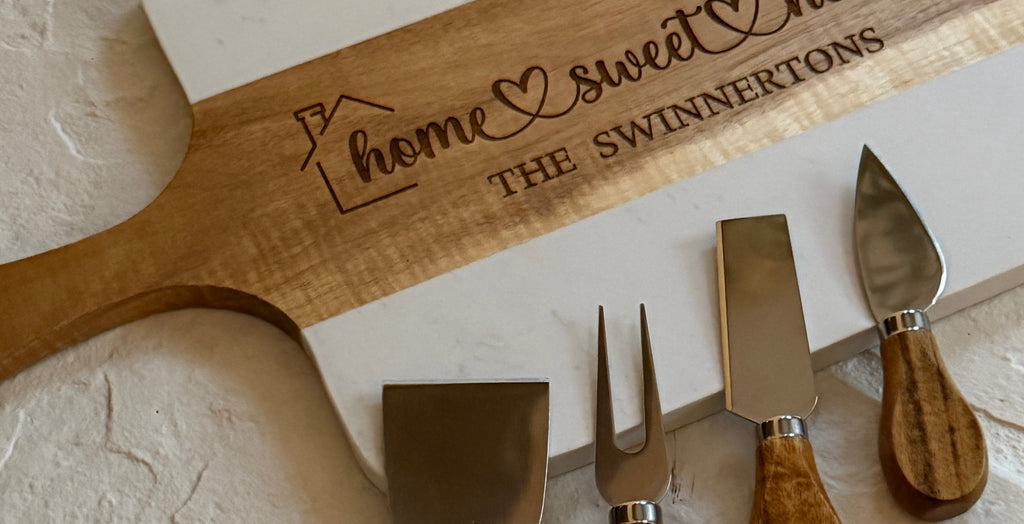 Personalized Marble and Acacia Serving Board